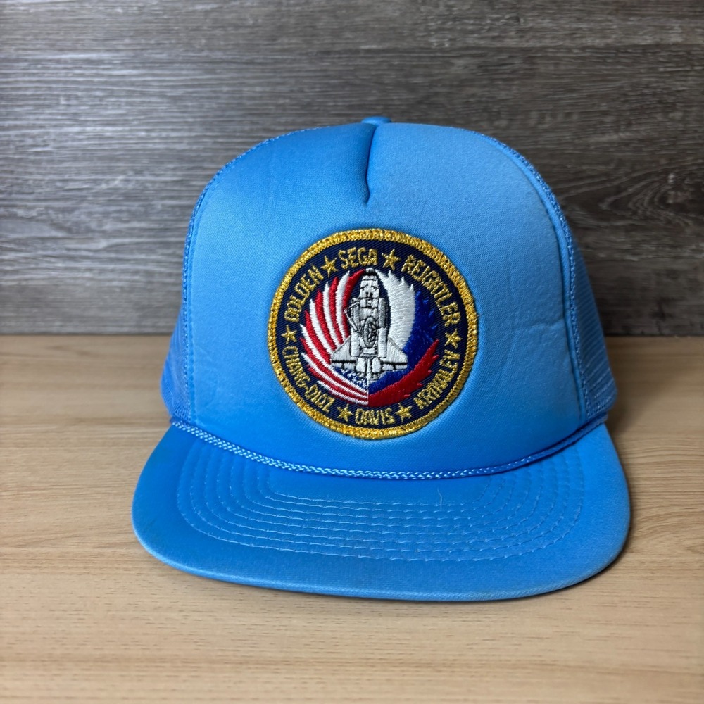 Vintage NASA Hat Cap Snapback Blue Trucker Space Rocket Adjustable